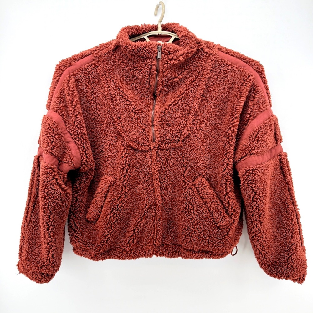 FP Movement Fuzzy Pullover Womens Large Clay Excellent 1/4 Zip Sherpa Jacket